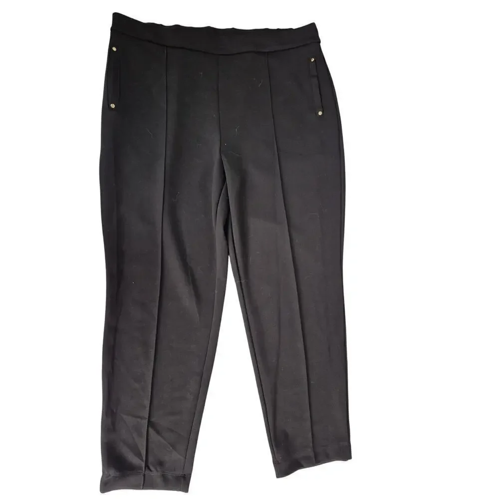 NWT Tahari Elie Scuba Flat Front Black Pants Stretch Career Straight Leg Sz 2XL
